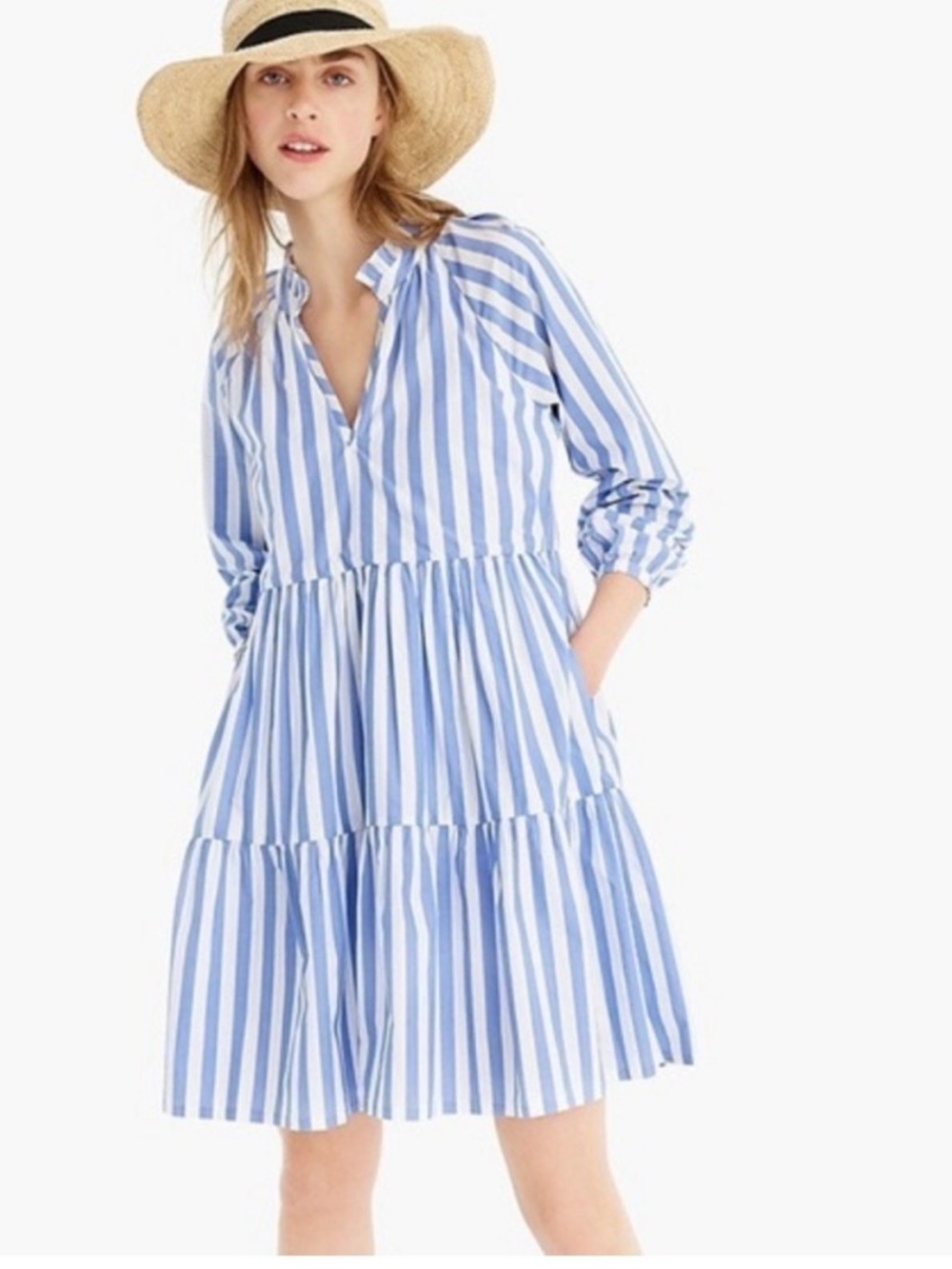 J. Crew Tiered Striped Dress XS Blue/White - Picture 1 of 16
